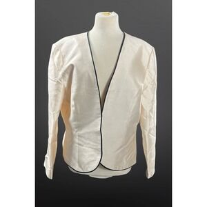 MON CHERI 100% Silk Bolero Jacket Ivory Black Trim Formal Topper L